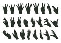 Hands gestures silhouettes. Cartoon human hands signs, call, okay, index finger and peace positions. Sign language flat vector Royalty Free Stock Photo