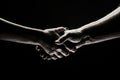 Hands gesturing on black background. Giving a helping hand. Support and help, agreement. Hands of two people of rescue Royalty Free Stock Photo