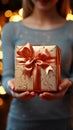 Hands of girls clasp time gifts, enclosing a meaningful present box. Memory keepers. Royalty Free Stock Photo