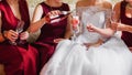 Hands of girls with glasses of champagne celebrating a wedding party Royalty Free Stock Photo