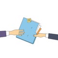 Hands Give Folder Document Papers, Concept Businessmen Share Information Data Icon