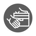 Hands giving box delivery cargo service logistic block style icon Royalty Free Stock Photo