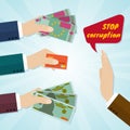 Hands giving card or money for bribe. Stop corruption concept Royalty Free Stock Photo