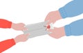 Hands giving envelope to another hands. Hands holding mail