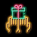 Hands Giving Gift neon glow icon illustration