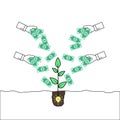 Hands giving money to a plant emerging from an idea bulb Royalty Free Stock Photo