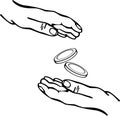 hands giving and receiving money vector