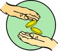 hands giving and receiving money vector