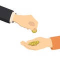 Hands giving and receiving money, vector