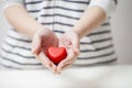 Hands giving red heart, valentine festival and safety concept Royalty Free Stock Photo