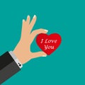 Hands giving red heart. Vector illustration flat design. Holding heart in hands. Symbol of charity, love, sincerity