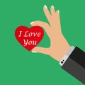 Hands giving red heart. Vector illustration flat design. Holding heart in hands. Symbol of charity, love, sincerity