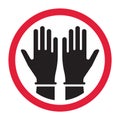 Hands in gloves black and white silhouette sign. Vector illustration