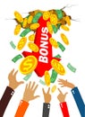Hands grab money and coins Royalty Free Stock Photo