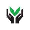 Hands with green leaves - icon on white background vector illustration for website, mobile application, presentation, infographic.