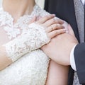 Hands of the groom and bride with wedding rings Royalty Free Stock Photo