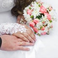 Hands of the groom and bride with wedding rings Royalty Free Stock Photo