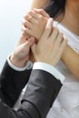 Hands of the groom and bride with wedding rings Royalty Free Stock Photo