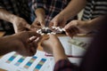 Hands group of business people assembling jigsaw puzzle white. B Royalty Free Stock Photo