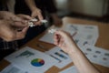 Hands group of business people assembling jigsaw puzzle white. B Royalty Free Stock Photo