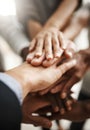 Hands of group of corporate business people in unity for motivation, success and showing teamwork. Team of workers Royalty Free Stock Photo