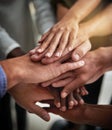 Hands of group of corporate business people in unity for motivation, success and showing teamwork. Team of workers Royalty Free Stock Photo