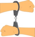 Hands handcuffed with different sides