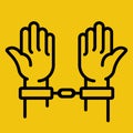 Hands in handcuffs black line icon. Human in jail. Prisoner concept.