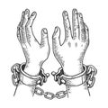 Hands in handcuffs engraving vector illustration Royalty Free Stock Photo