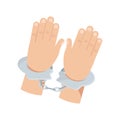 Hands in handcuffs flat vector illustration