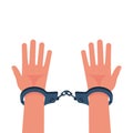 Hands in handcuffs. Human in jail. Prisoner concept. Vector illustration flat design. Royalty Free Stock Photo