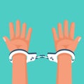 Hands in handcuffs. Human in jail. Prisoner concept. Vector illustration flat design. Royalty Free Stock Photo