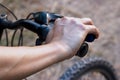 Hands on handlebar bicycle on nature background Royalty Free Stock Photo