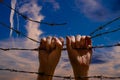 Hands Hanging on the Barbed Wire