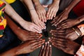 Hands of happy group of African people which stay together in circle Royalty Free Stock Photo