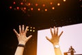 Hands of happy people. Crowd having fun in front of the stage Royalty Free Stock Photo