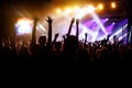 hands of happy people crowd having fun at stage at summer live rock fest Royalty Free Stock Photo