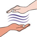 Two Hands-on healing showing hand sending univeral energy waves for emotional or