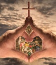 Hands, Heart, Church,cross with Window Royalty Free Stock Photo