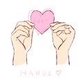 Hands with Heart Shape doodle set vector. Hand drawn illustration Royalty Free Stock Photo