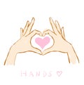 Hands with Heart Shape doodle set vector. Hand drawn illustration Royalty Free Stock Photo