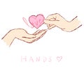 Hands with Heart Shape doodle set vector. Hand drawn illustration