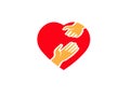 Hands in a heart vector design, Help Hand of Mother and Child in the Heart Icon. Children Care image or Help Kids Campaign. Royalty Free Stock Photo