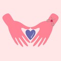 Hands with a heart. Vector symbols of love.