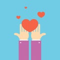 Hands with Heart Volunteering Concept Banner Flat Design Style. Vector