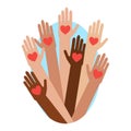 Hands with hearts.Charity and donation give and share your love to poor people. Vector illustration