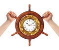 Hands and helm clock - time management