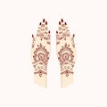 Hands with Henna Mehendi Patterns. Vector illustration Traditional Arts Royalty Free Stock Photo