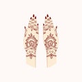 Hands with Henna Mehendi Patterns. Vector illustration Traditional Arts