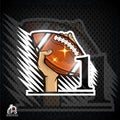 Hands hold american football ball with number one. Sport logo for any team Royalty Free Stock Photo